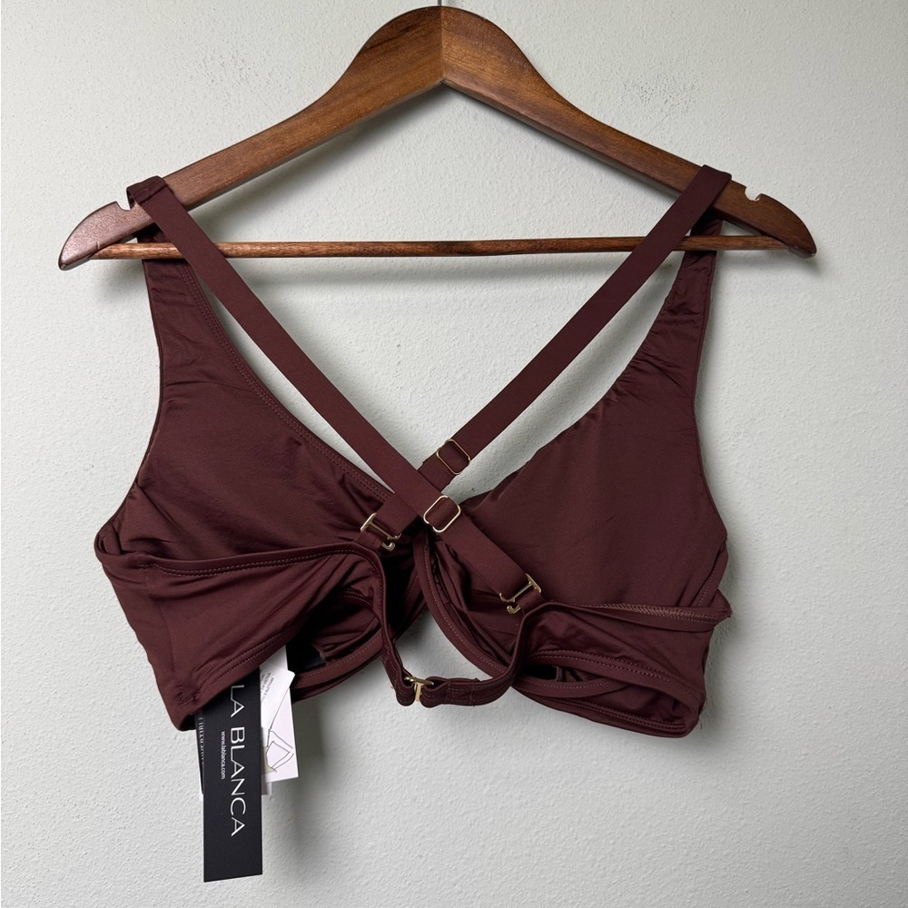 La‎ Blanca Island Goddess Twist Underwire Bikini Top Java Brown Size 14 NEW - Picture 4 of 9